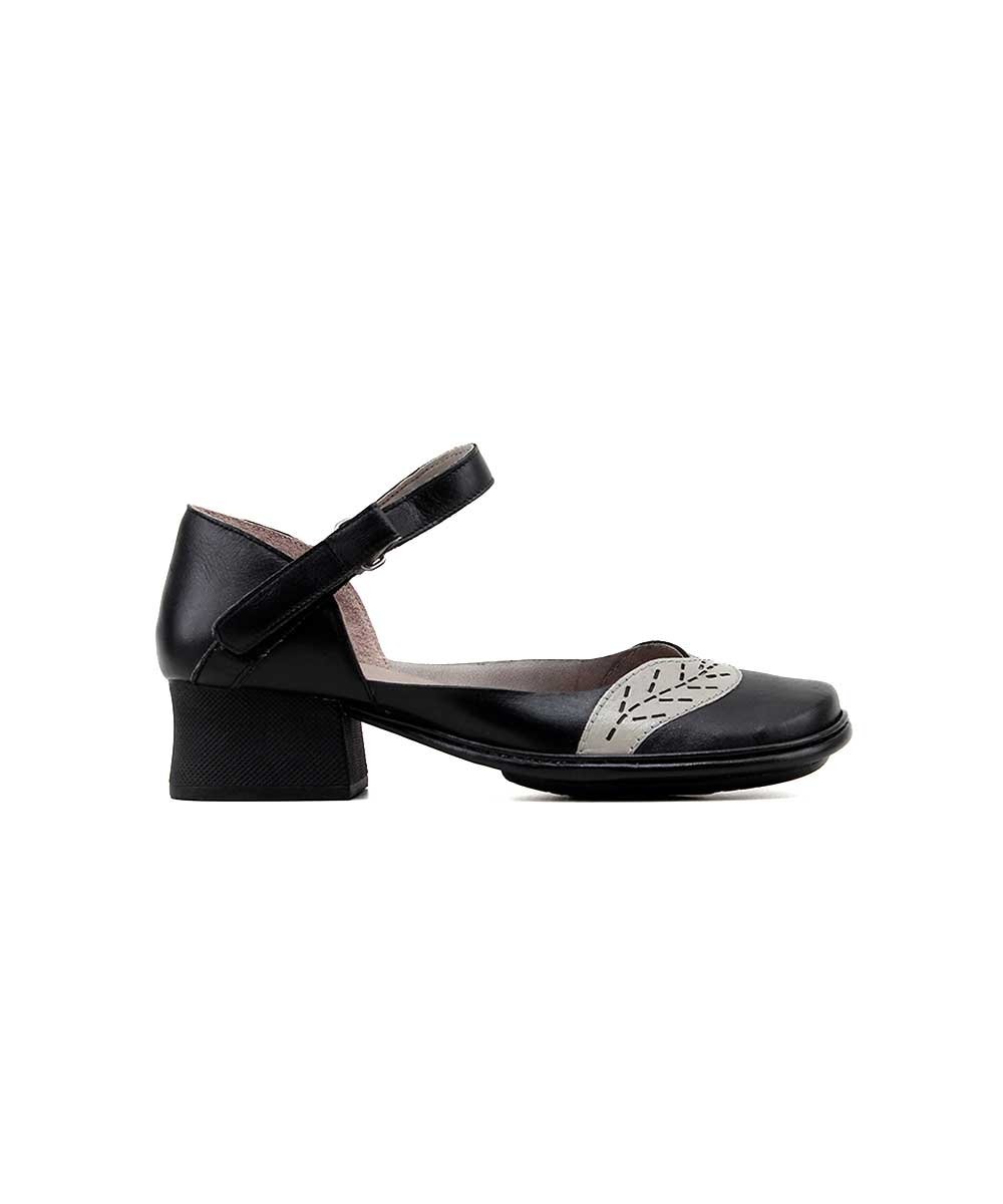 J Gean Sapato Estilo Boneca Preto Sapato Boneca Dual Comfort Couro