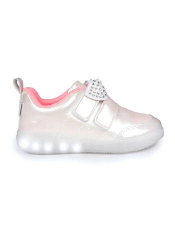 Tênis De Led Infantil Pampili Laço Strass 670039 Branco