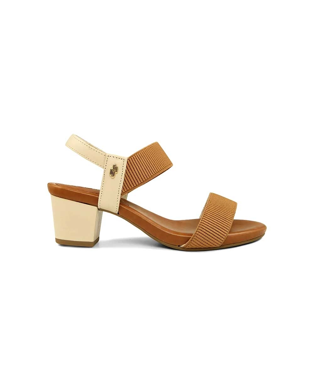 Sandália Usaflex Salto Bloco Calce Fácil Camel