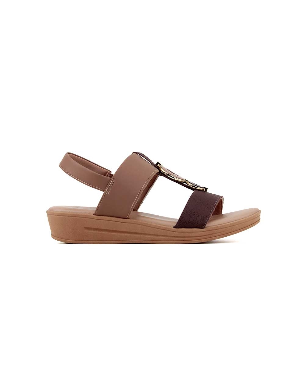 Sandália Usaflex Plataforma Enfeite Couro Camel