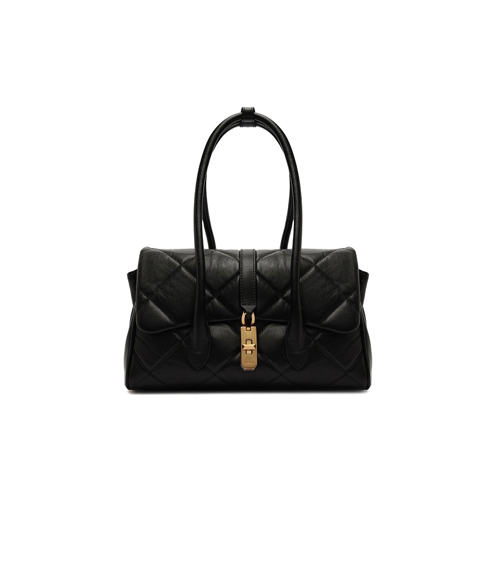 Bolsa Tiracolo Matelassê Grande Metal Couro Preto