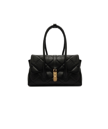 Bolsa Tiracolo Matelassê Grande Metal Couro Preto