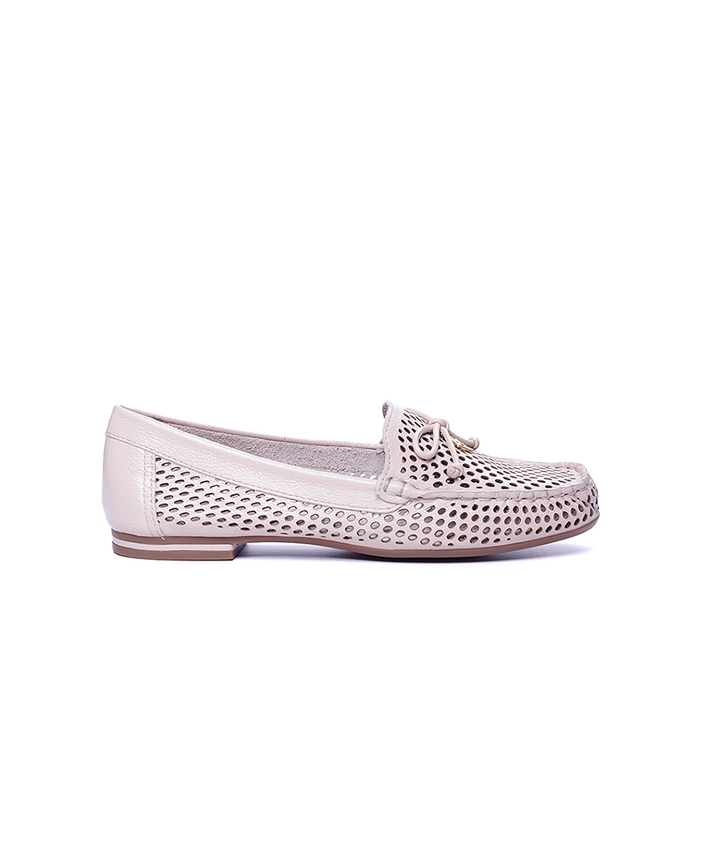 Mocassim Feminino Luz Da Lua Laço Couro Bege