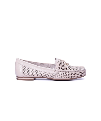 Mocassim Feminino Luz Da Lua Laço Couro Bege