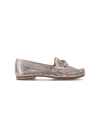 Mocassim Feminino Luz Da Lua Laço Couro Champanhe