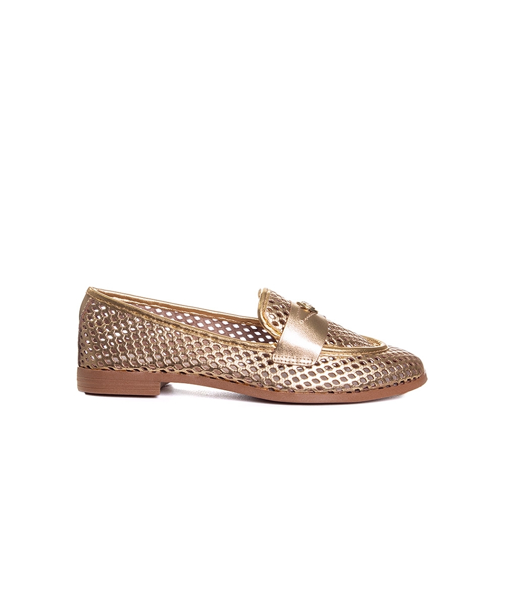 Mocassim Feminino Giulia Domna Couro Dourado