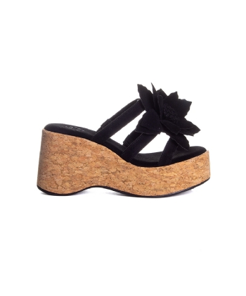 Tamanco Pixolé Anabela Flor Preto
