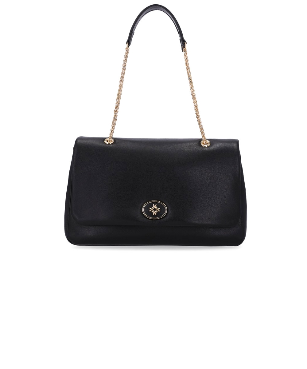 Bolsa Satchel Grande Luz Da Lua Grande Couro Preto