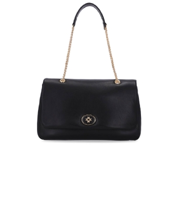 Bolsa Satchel Grande Luz Da Lua Grande Couro Preto