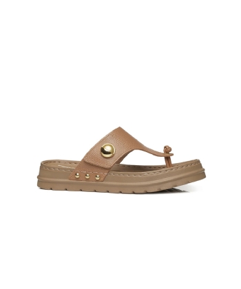 Chinelo Feminino Pegada Grace Couro. Caramelo