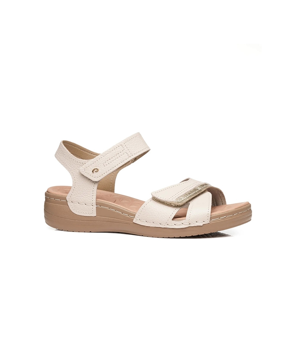 Sandália Feminina Pegada Anabela Couro. Off White