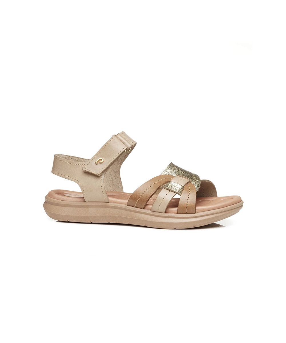 Sandália Feminina Pegada Amortech Couro. Creme