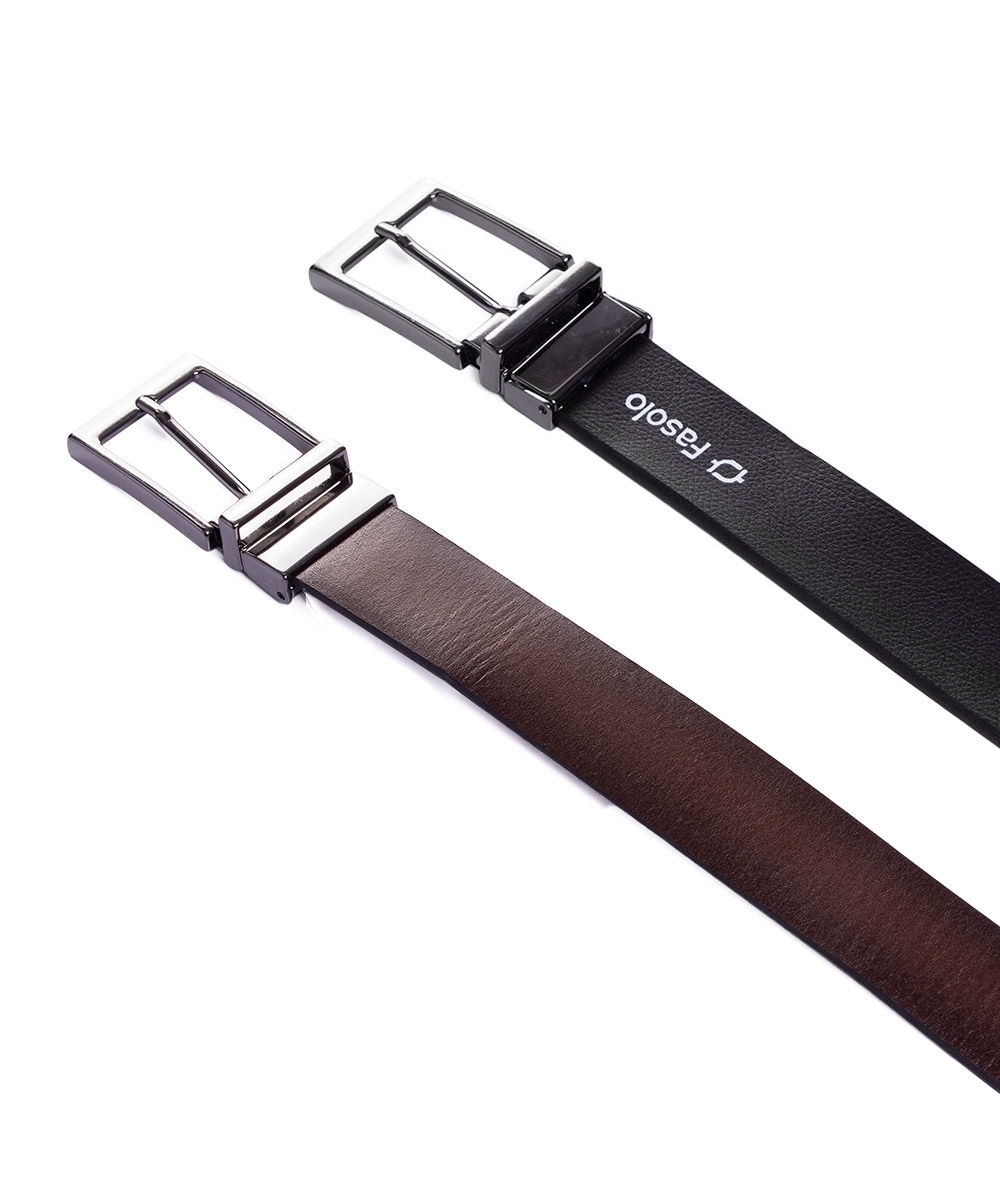 Cinto Dupla Face Fasolo Couro Conhaque/preto