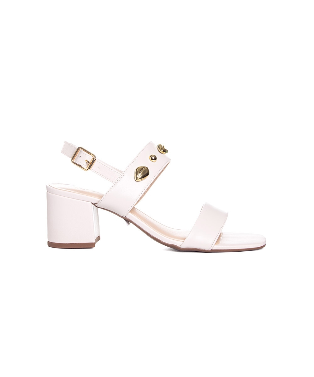 Sandália Giulia Domna Salto Bloco Tiras Couro Off White