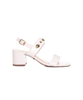 Sandália Giulia Domna Salto Bloco Tiras Couro Off White