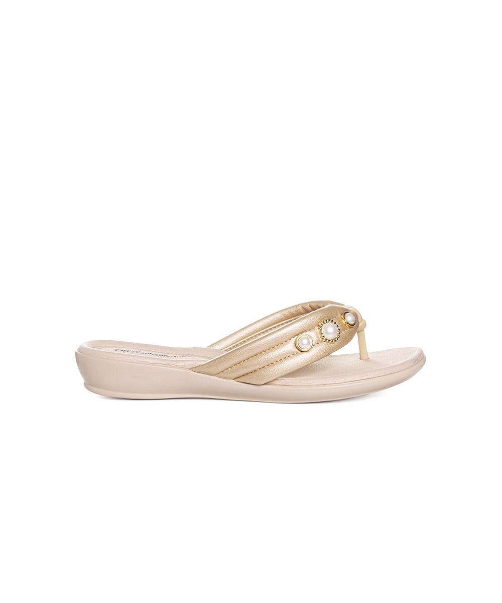 Tamanco Flat Piccadilly Camila Wide Fit. Ouro