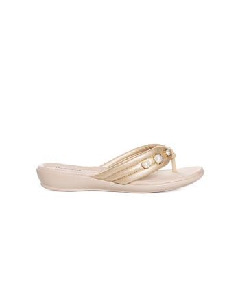 Tamanco Flat Piccadilly Camila Wide Fit. Ouro