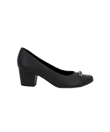 Sapato Scarpin Usaflex Salto Bloco Brilho Couro Preto