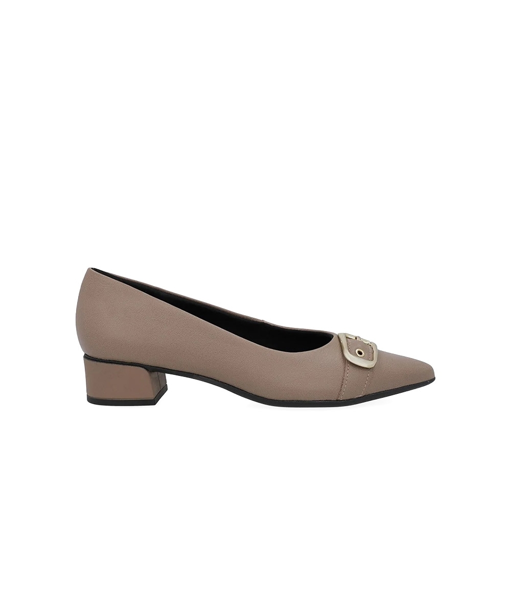 Sapato Scarpin Usaflex Bico Fino Couro Taupy