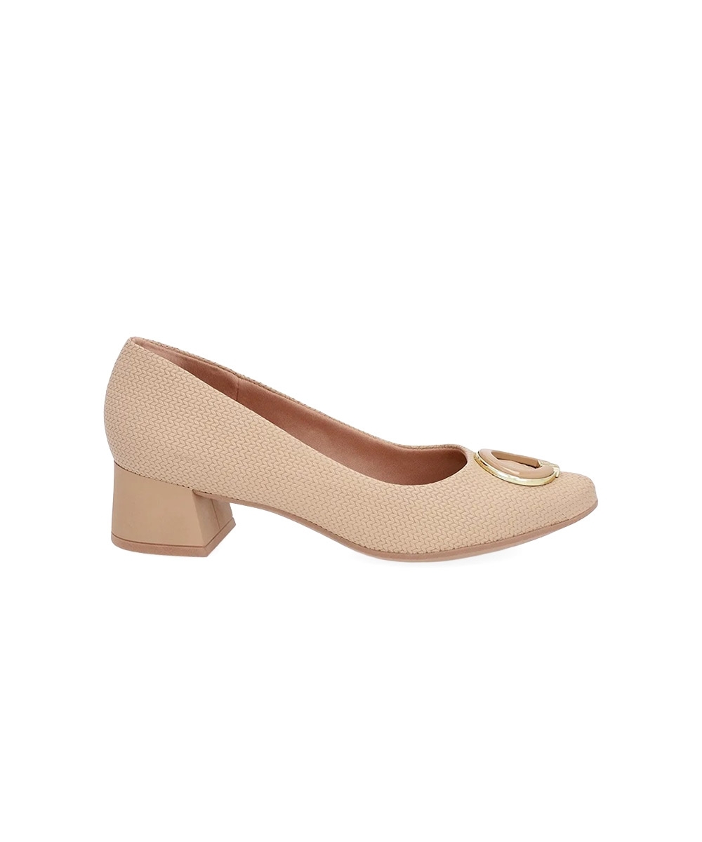 Sapato Scarpin Usaflex Salto Bloco Couro Bege