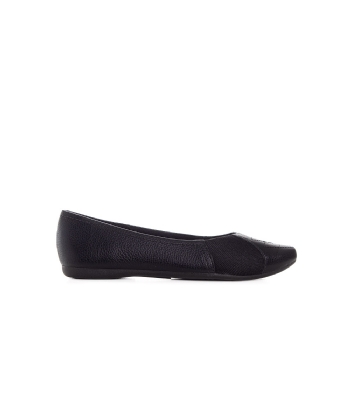 Sapatilha Feminina Usaflex Couro Bico Redondo Bordado Preto