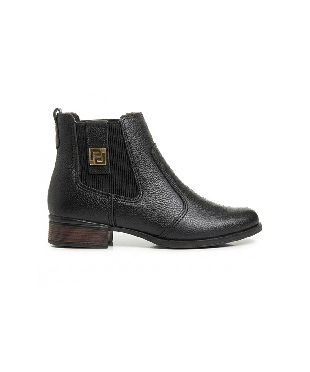 Bota Feminina Pegada Salto Bloco Elástico Couro PRETO