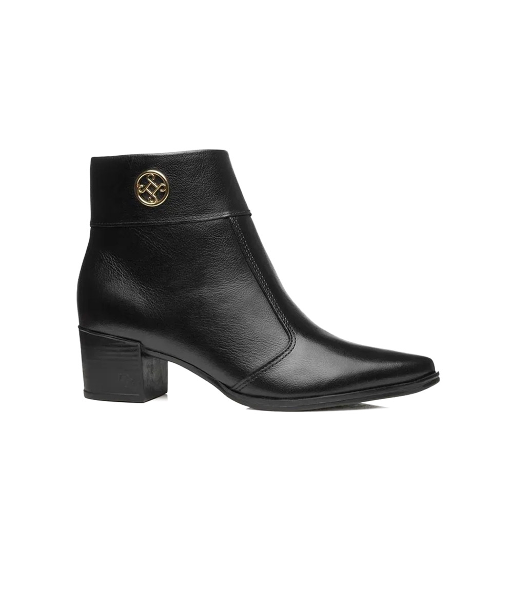 Bota Feminina Pegada Salto Bloco Baixo Couro Preto