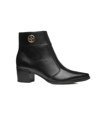 Bota Feminina Pegada Salto Bloco Baixo Couro Preto