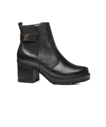 Bota Feminina Pegada Salto Bloco Couro Preto