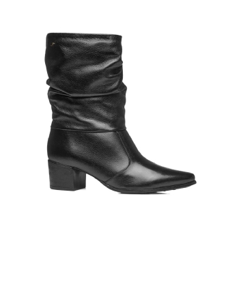 Bota Cano Médio Pegada Salto Baixo Couro Preto