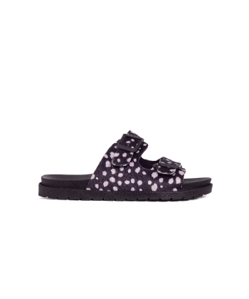 Tamanco Pixolé Flatform Fivelas Animal Print Preto