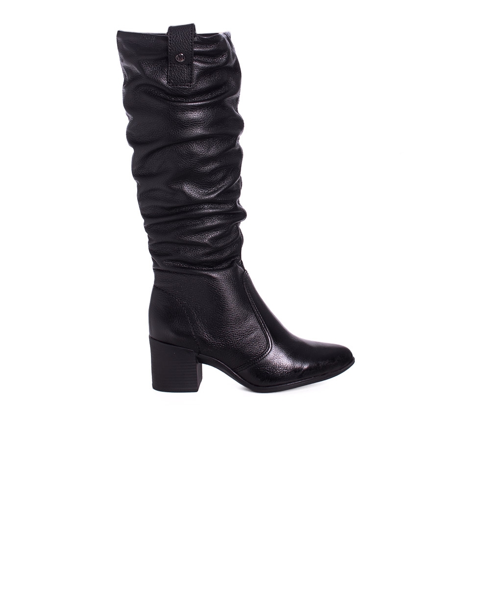 Bota Cano Longo Bottero Salto Bloco Couro Preto