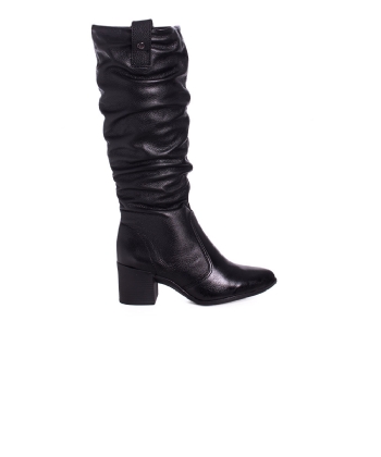 Bota Cano Longo Bottero Salto Bloco Couro Preto