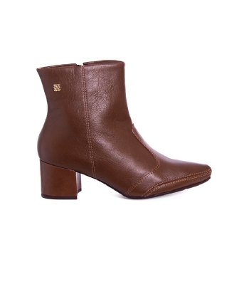 Bota Cano Curto Ramarim Salto Bloco Couro Marrom