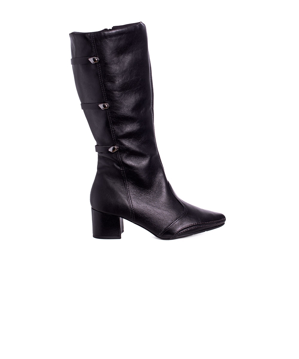 Bota Cano Longo Ramarim Salto Médio Couro Preto