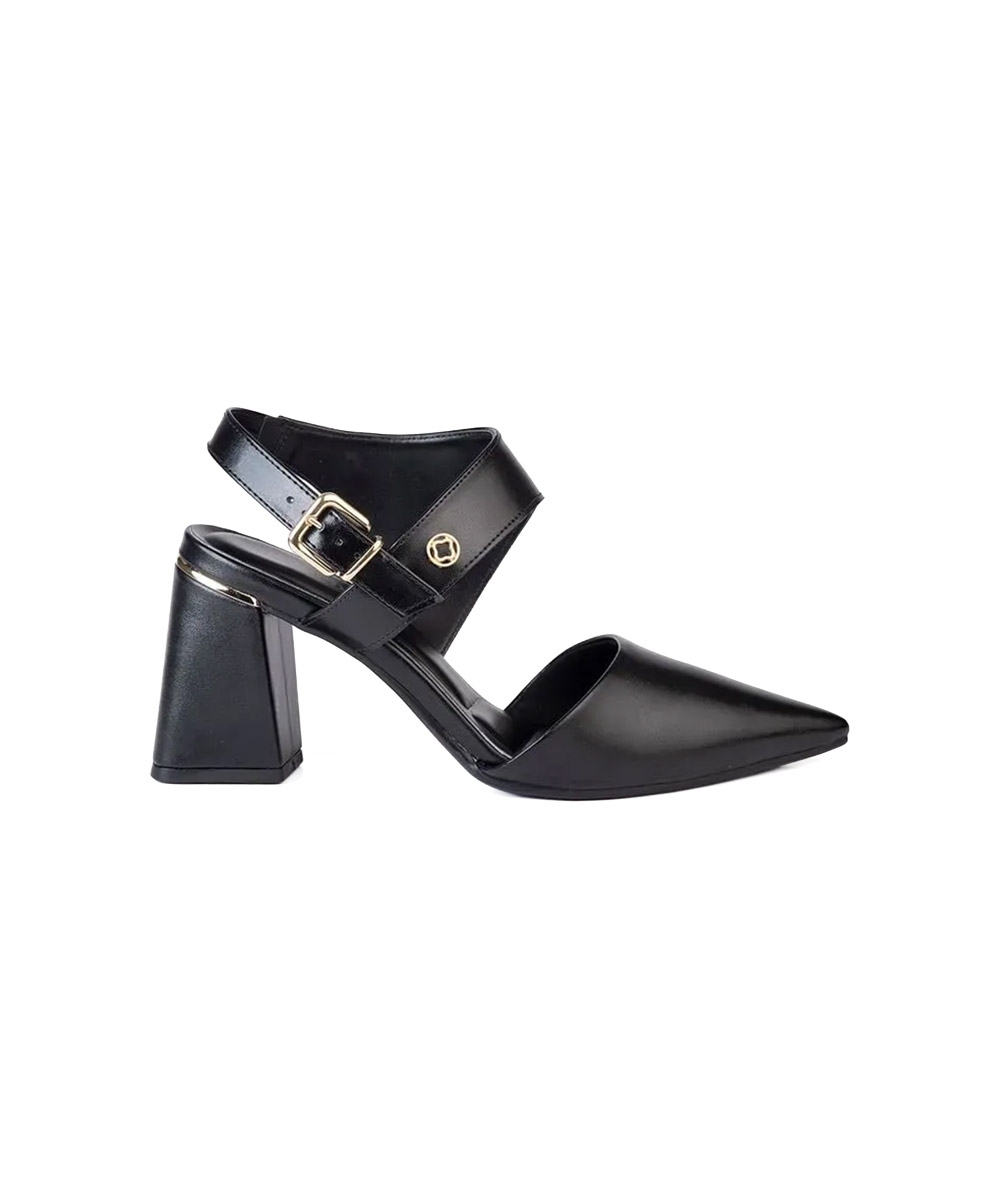 Sapato Slingback Bebecê Salto Bloco Preto