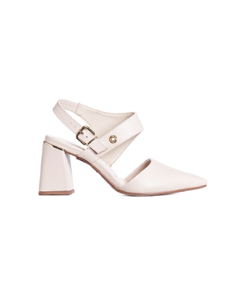 Sapato Slingback Bebecê Salto Bloco Bege