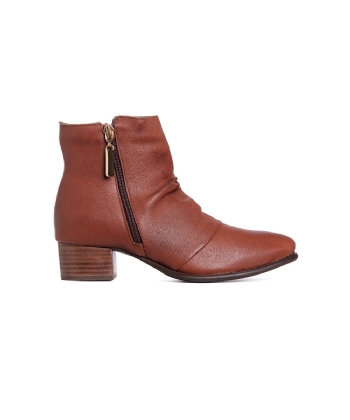 Bota Cano Curto Pixolé Salto Baixo Couro CONHAQUE
