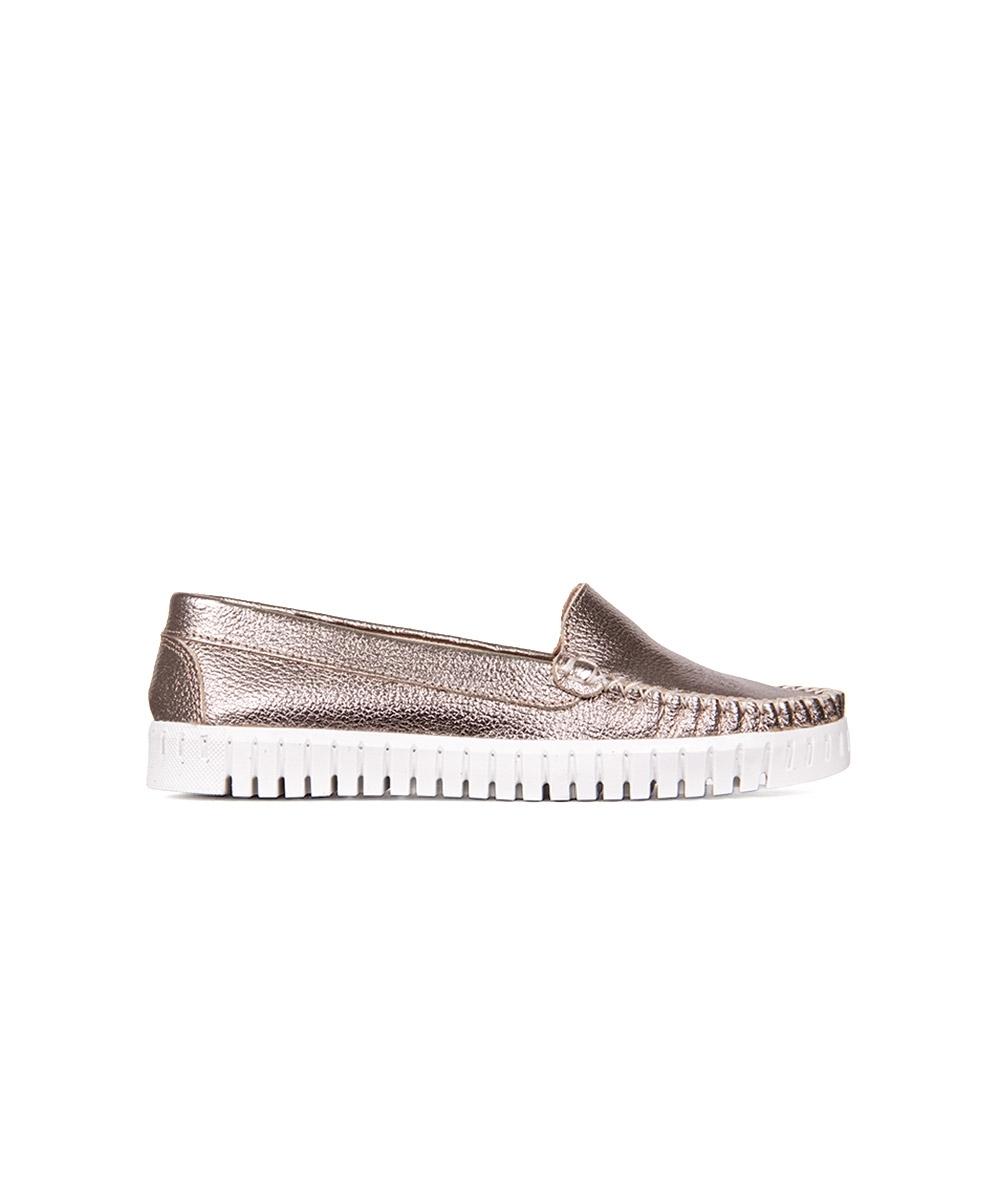 Mocassim Feminino Pixolé Couro Prata Velho
