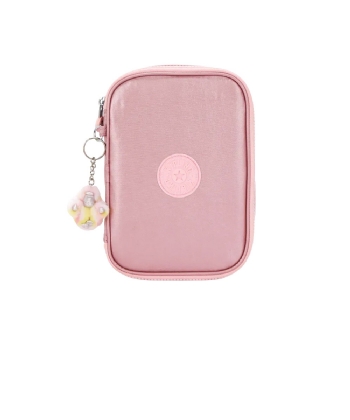 Estojo Kipling 100 Pens Bronze Pink Met Rosa
