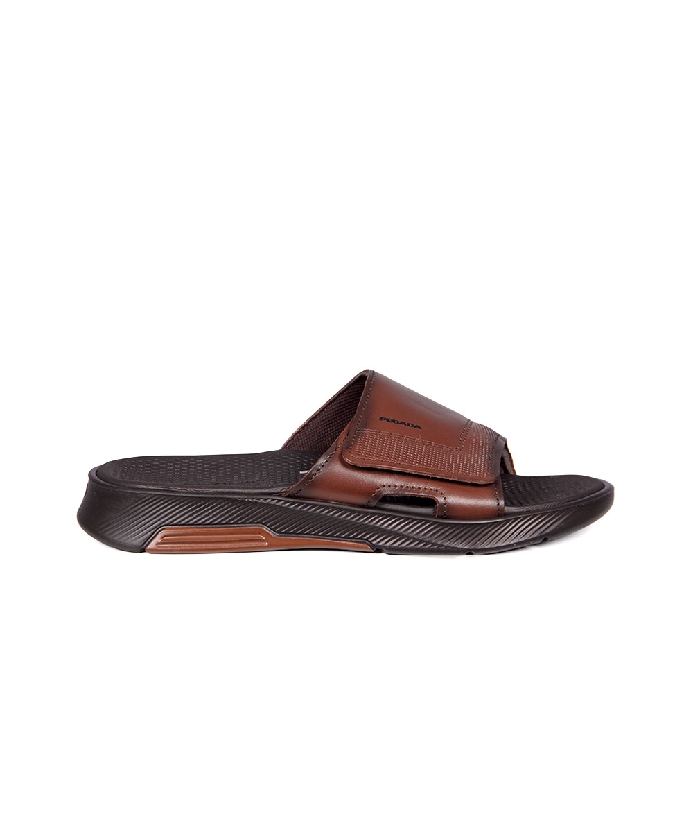 Chinelo Slide Pegada Levitech Couro Marrom