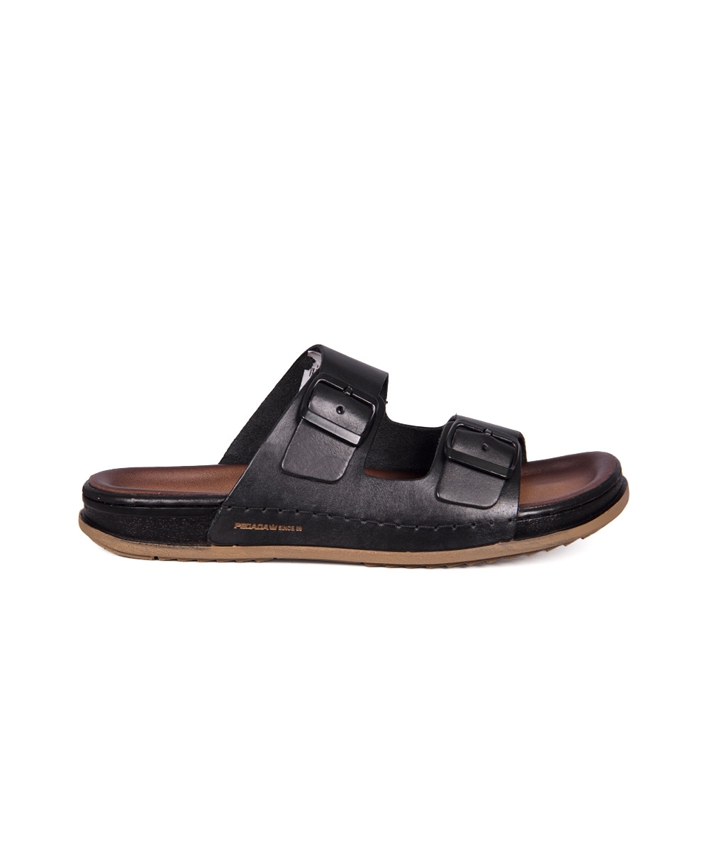 Chinelo Pegada Masculino Couro Preto