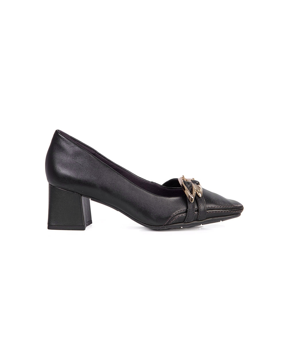 Sapato Feminino Ramarim Salto Bloco Couro Preto