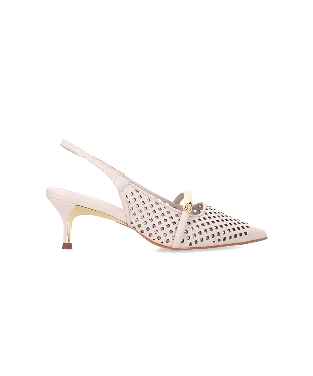 Sapato Slingback luz Da Lua Salto Fino Couro Panna