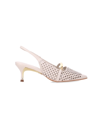 Sapato Slingback luz Da Lua Salto Fino Couro Panna