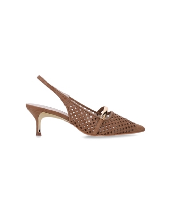 Sapato Slingback luz Da Lua Salto Fino Couro Ginger