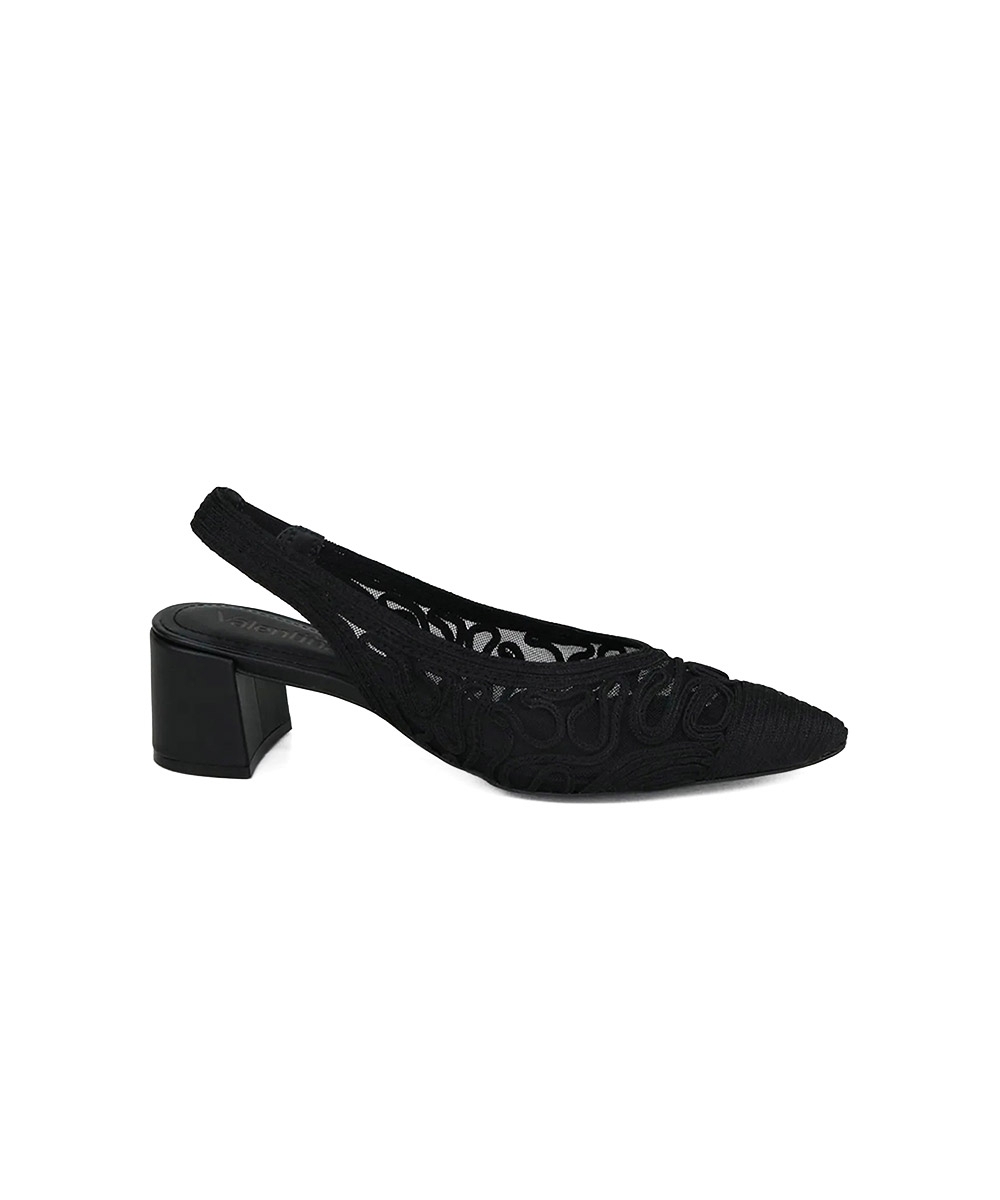 Sapato Slingback Valentina Salto Bloco Preto