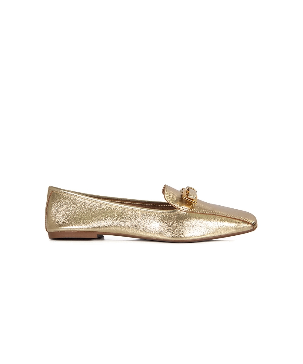Mocassim Giulia Domna Bico Quadrado Couro OURO