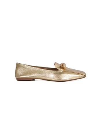 Mocassim Giulia Domna Bico Quadrado Couro OURO