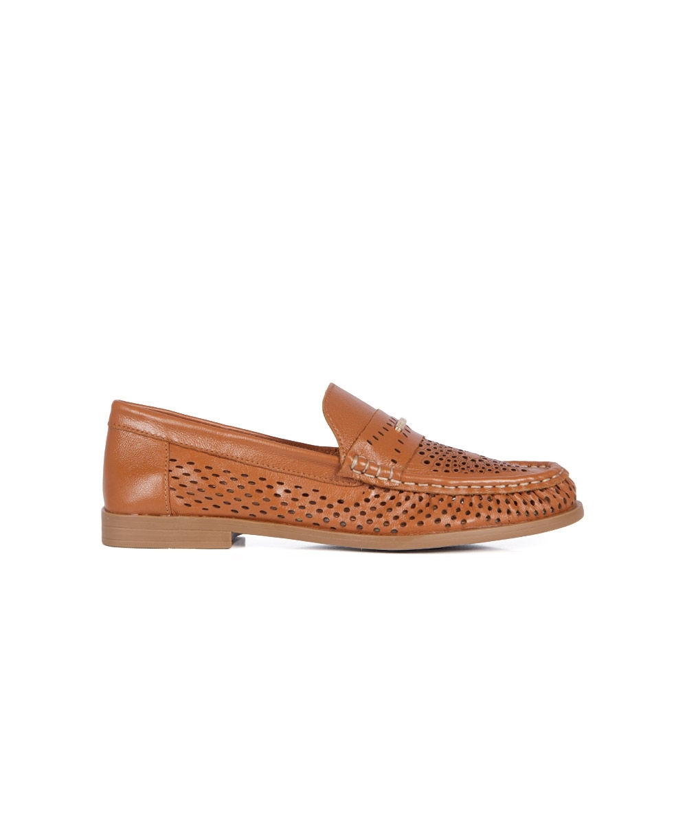 Mocassim Feminino Bottero Salto Baixo Couro CARAMELO